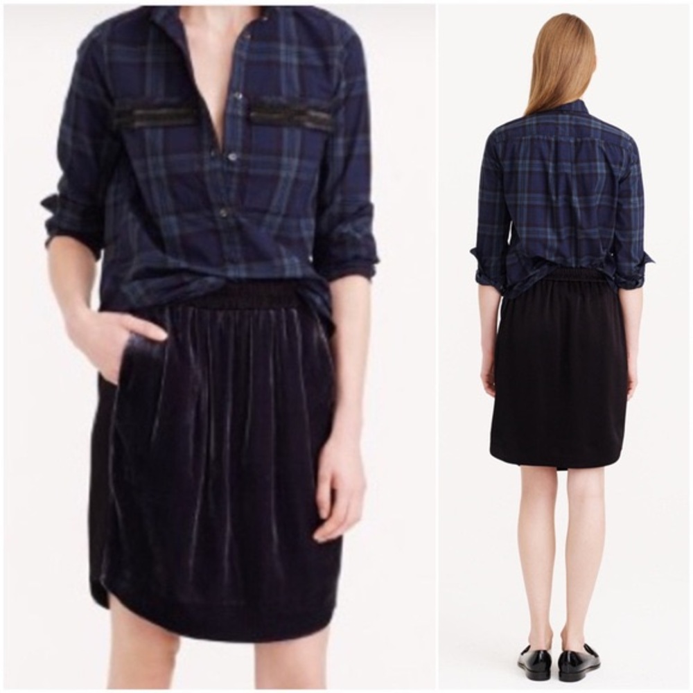 J.crew Mixed black and navy velvet skirt size 6